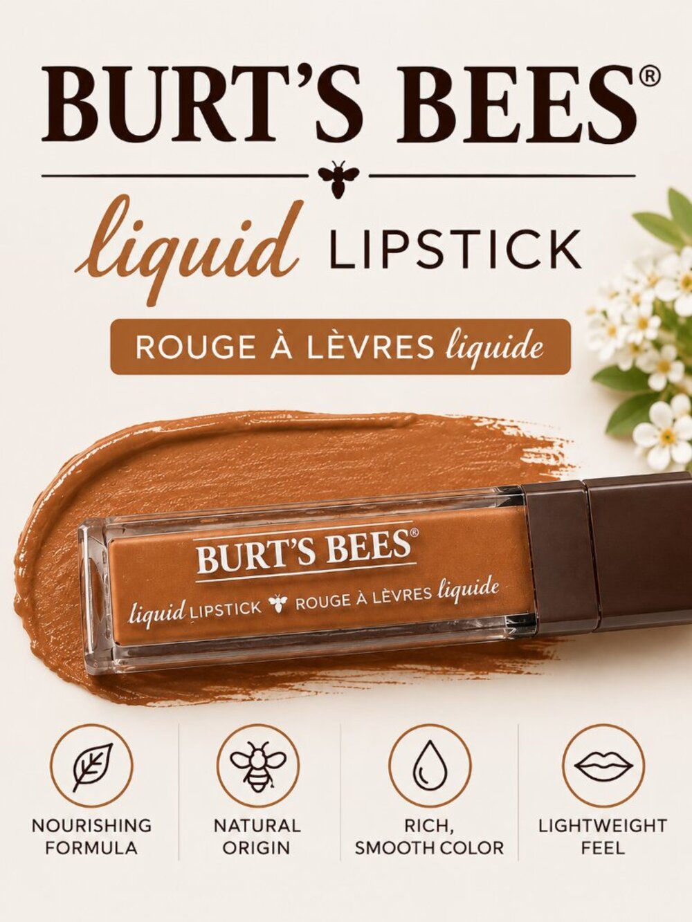 Burt's Bees Liquid Lipstick 805 Pouring Nude Moisturizing NEW